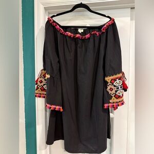 Black Off-Shoulder Tunic/Dress with Embroidered Sleeves
